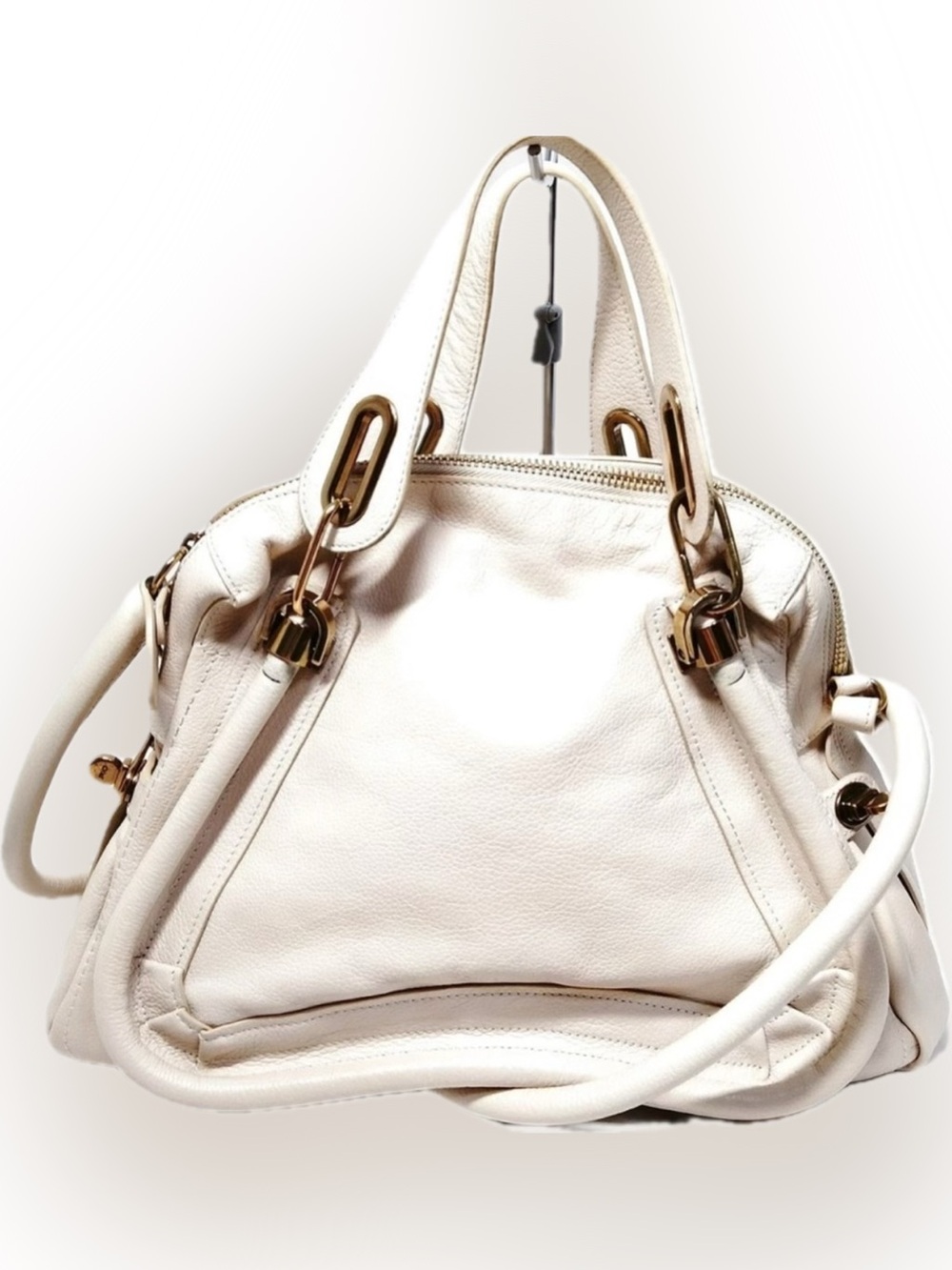 Chloe Paraty Cream Leather Satchel Tote with Detachable Shoulder Strap